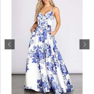 FLORAL BALL GOWN (White and Blue)
